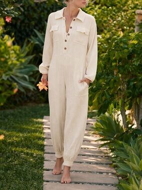 Free People Beach Calico One Piece Jumpsuit Long Sleeve Gauze Boho Slouchy XS